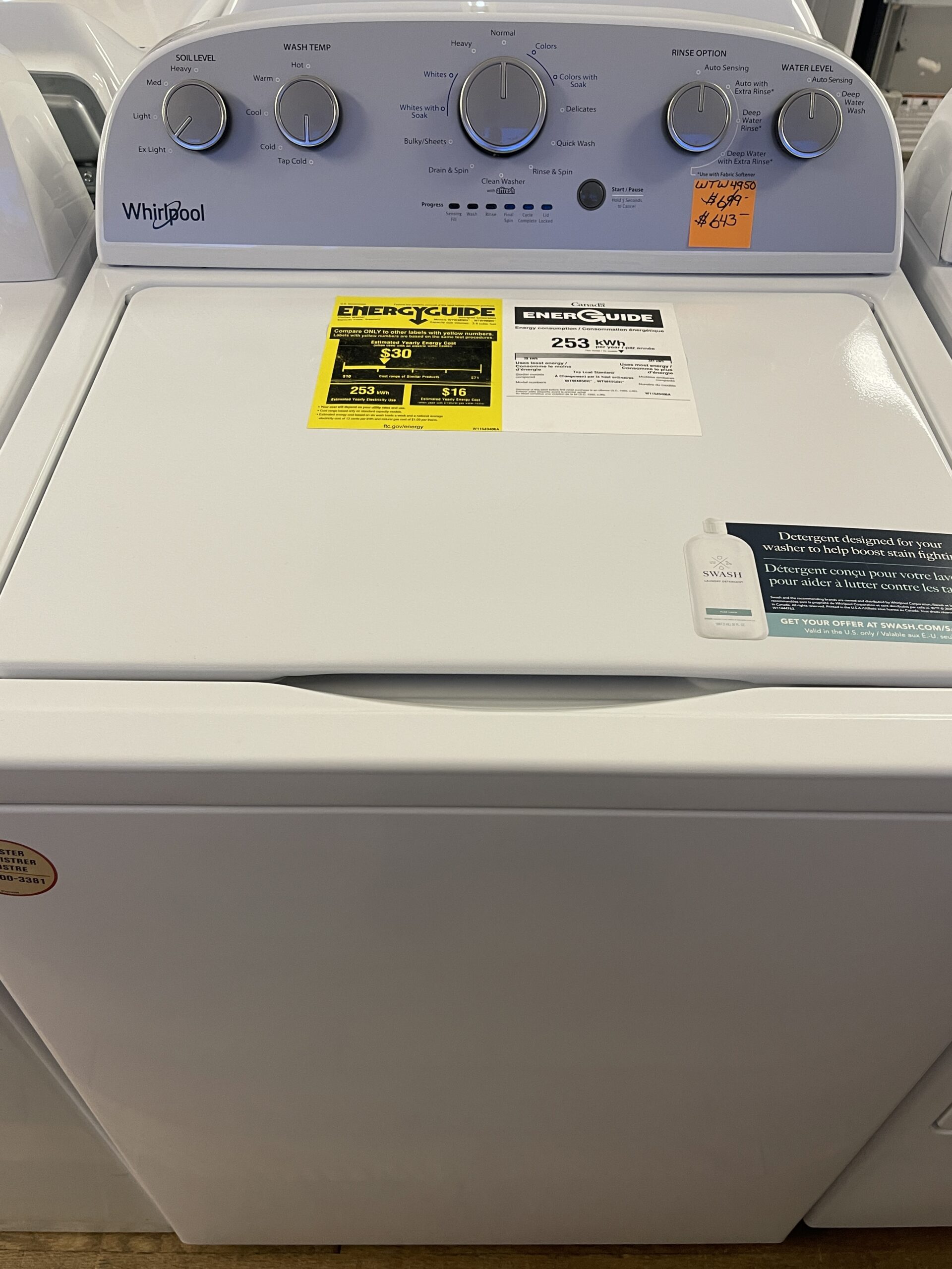 Whirlpool 3.9 cu. ft. Top Load Washer with Soaking Cycles, 12 Cycles - WTW4950